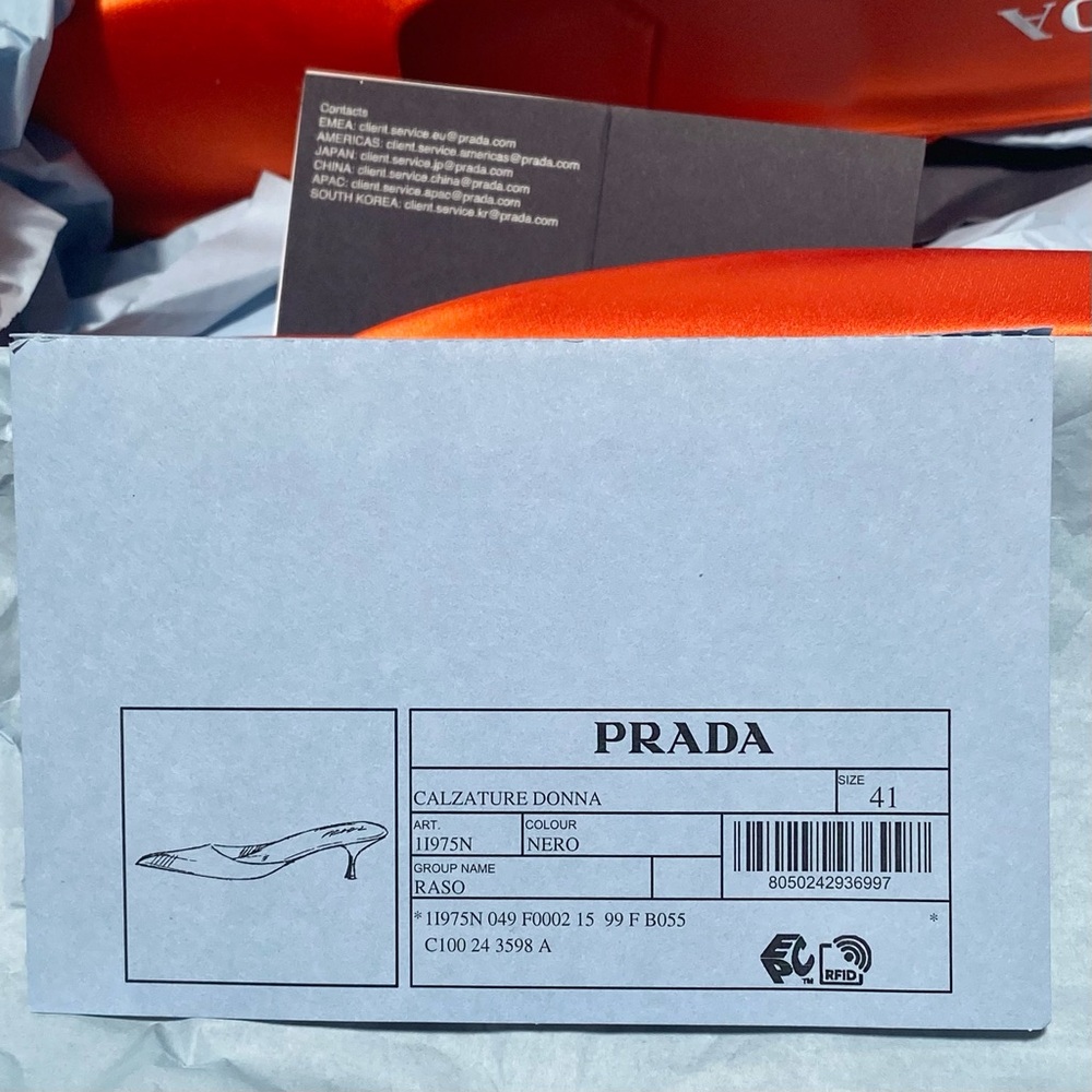 Prada orange satin silk square toe mules logo heels with box size 41 - Picture 13 of 13